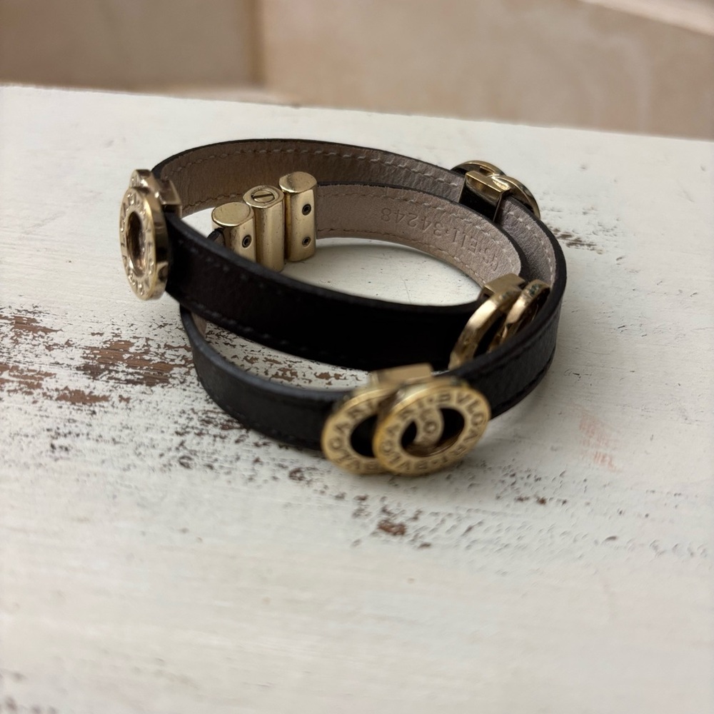 BVLGARI Authentic Brown Leather Wrap Bracelet - Picture 3 of 9